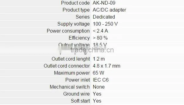 Power Adapter AK-ND-09 18.5V/3.5A 65W 4.8*1.7