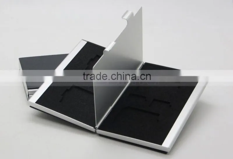 Leather Aluminum EVA Memory card Carrying Case for 4x SD Card and 4x TF Card