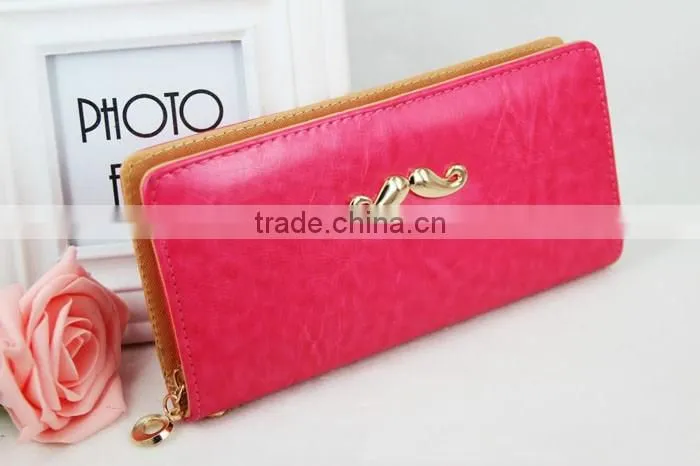 Women's Classic Multifunction PU blue coin purse wallet with Mustache