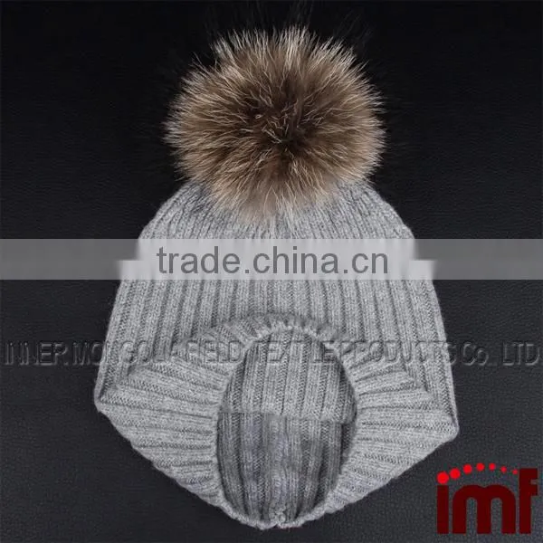 Fur Pom-Pom Cashmere Beanie Hat
