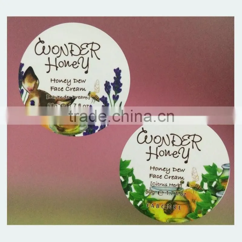 Round adhesive sticker label used in face cream bottle