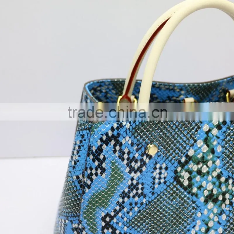 2016 New Blue Lady Snakeskin Grain Leather Handbag ,Shoulder Bags