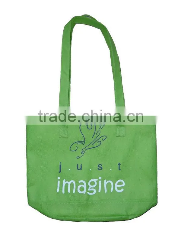 Cheap green recycle non-woven shopping bag with long handle