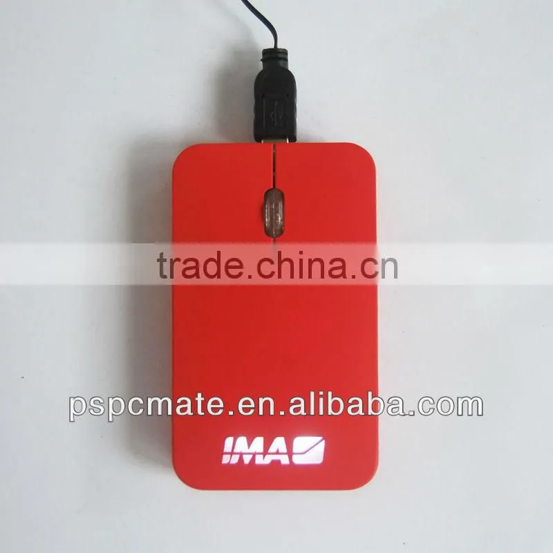 Custom Pocket Mouse Portable Laptop retractable Slim flat pocket mouse with light up logo PS-M0077A for promotion