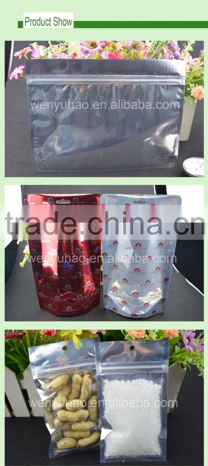 3 layers lamination aluminum high quality printing bag with custom style / aluminum foil packing bag with clear window