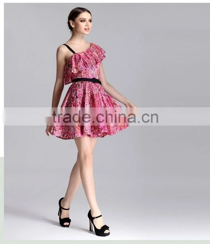 2015 Chiffon Fabric One Shoulder Latest Summer Dresses Fashion