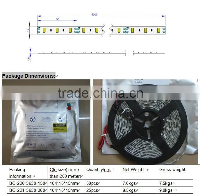 pure white 6000K strips flex led 24W/m waterproof SMD 5630 led strip light