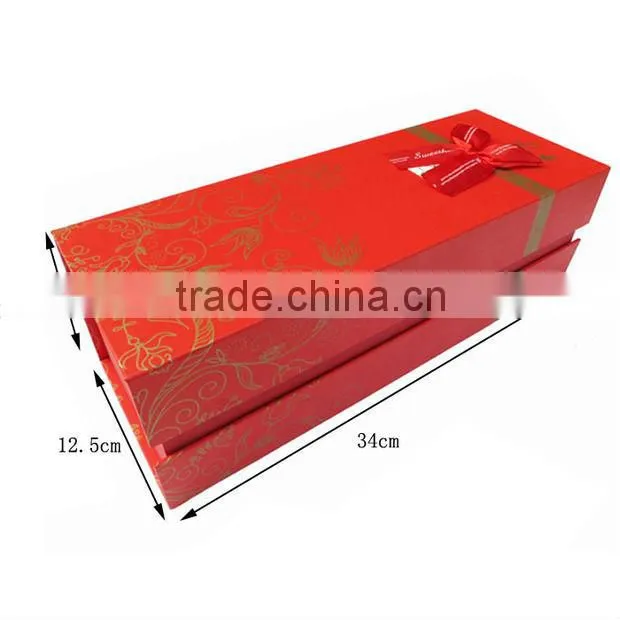 Paper red wine gift box with hot stamping and ribbon packaging and printing box in Guangzhou China