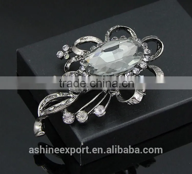 Gun black hollow ribbon shape bulk crystal rhinestone flower brooch/handmade rhinestone brooch