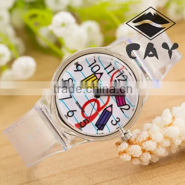 Stock! Newest Deisgn Hot Sale Younth High Quality Fashion Simple Star Transparent Plastic Kid Wrist Watch