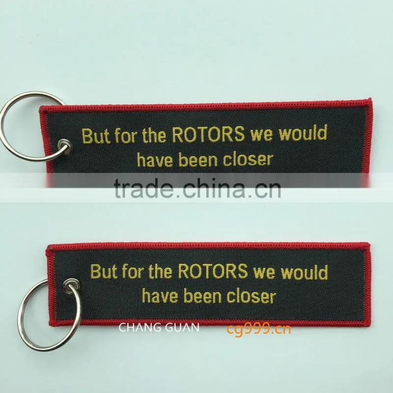 The black woven label key ring