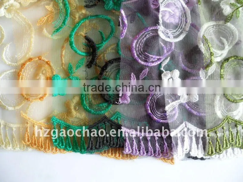 Multicolourful mesh embroidery lace fabric