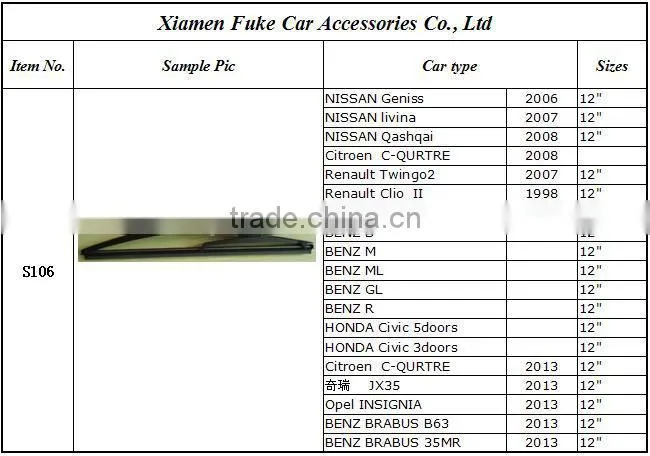 Rear Window Wiper Blade & hot sale car accessories for Nissan car types