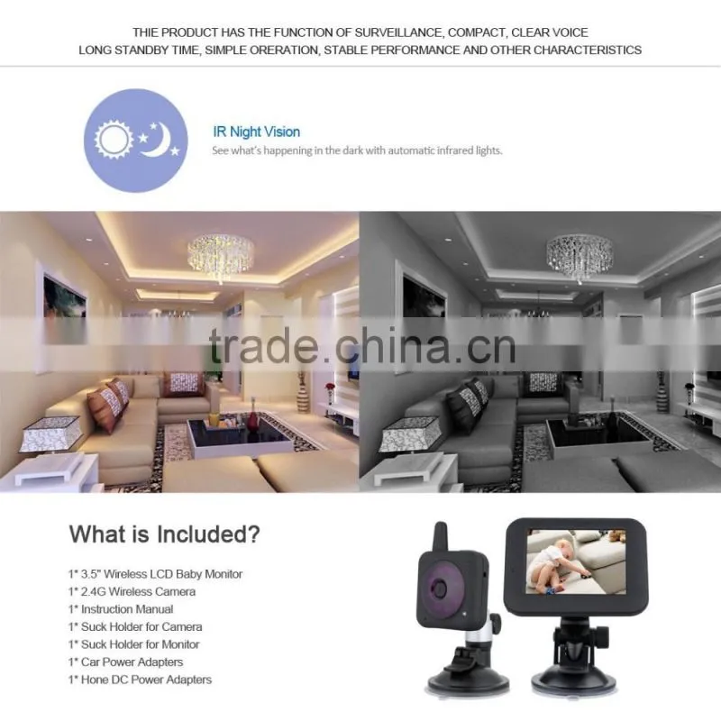 3.5 inch LCD Rechargable Battery 2.4GHz 30m Wireless Range Digital Color Video Baby Monitor IR Night version Security Camera