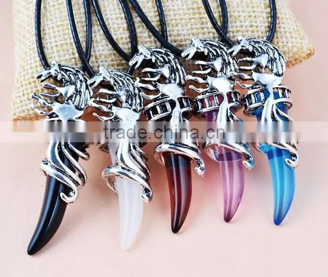 Women Men Wolf Fang Tooth Pendant Chain Stainless Steel Fashion Necklace