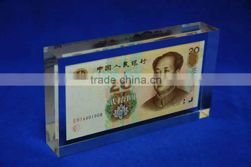 costom acrylic crystal banknote paperweight