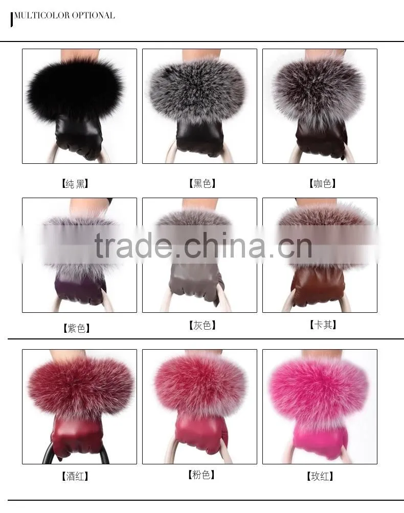 High Quality Sheepskin Gloves With Real Fox Fur Trim Perfect Finger Type
