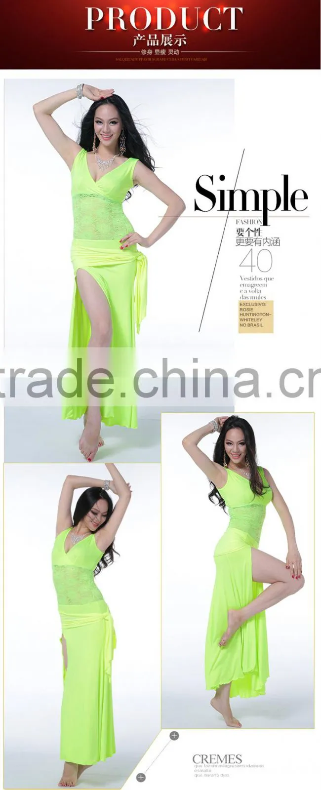 Wuchieal Free Size Lime Hot Selling Handmade Belly Dance Dress for Performance