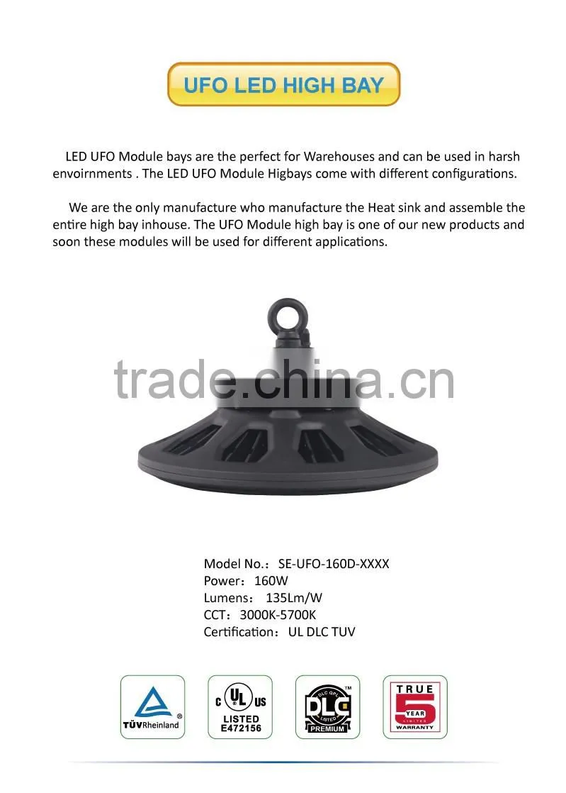 160W IP65 outdoor UFO high bay light with Taiwan Mean Well Driver