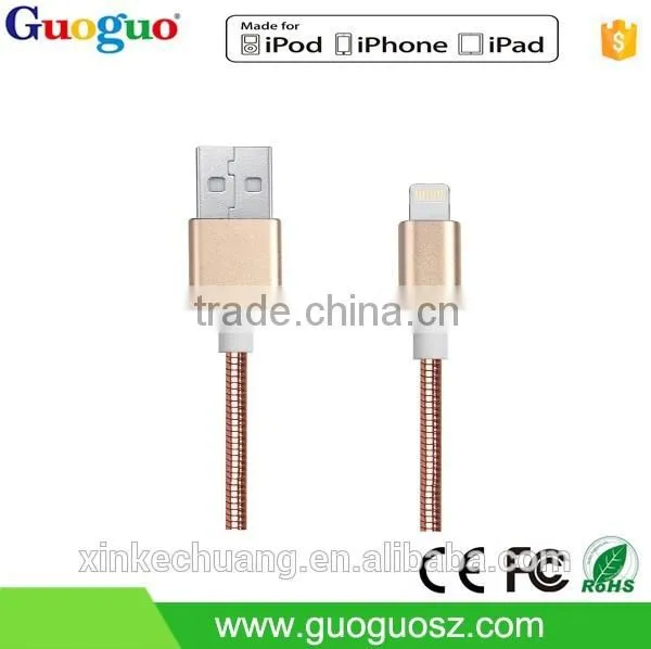 Wholesale promotion metal braided tranfer 8 pin mfi data cable for iphone7
