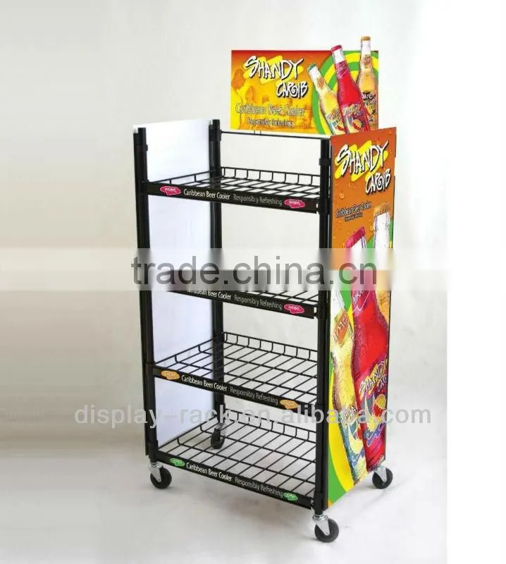 supermarket free standing 4 layers bottle wire modern shelf display rack for beer HSX-1128