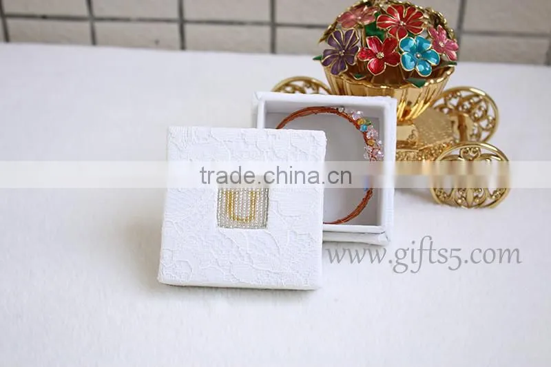 Elegant Wedding jewelry box for sale with beaded name plate of U