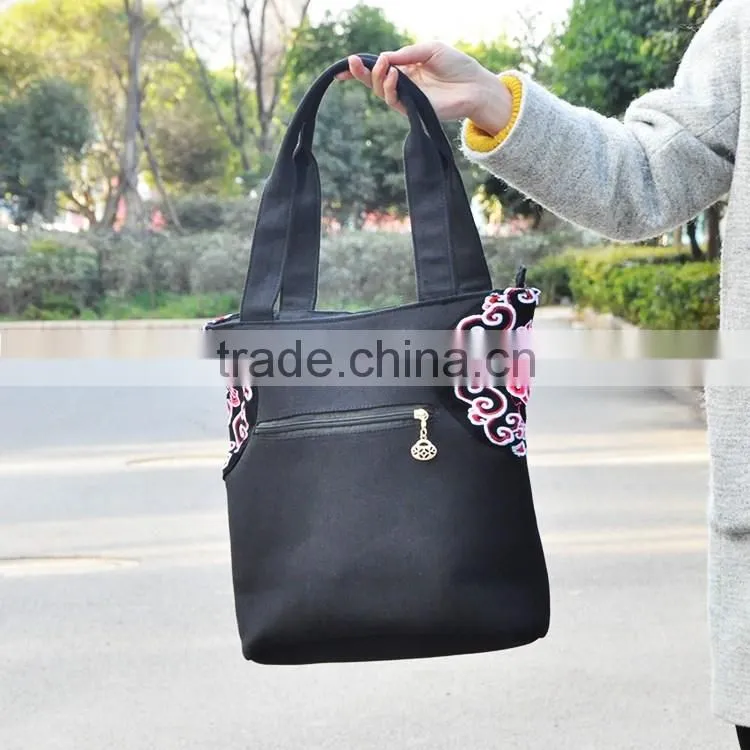 Luckybag women handbag canvas delicate lady shoulder bags flannel with embroidery