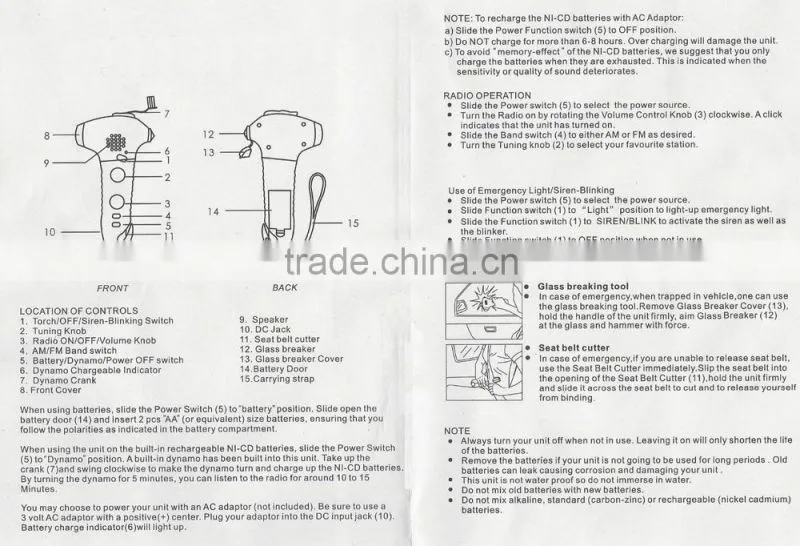 fm radio with dynamo torch hand crank dynamo flashlight