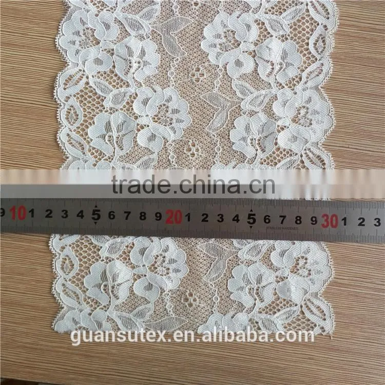 Hot Sale Jacquard White Cotton/Nylon Stretch Elastic Lace Trim, Lace Trimming For Underwear/Lingeria