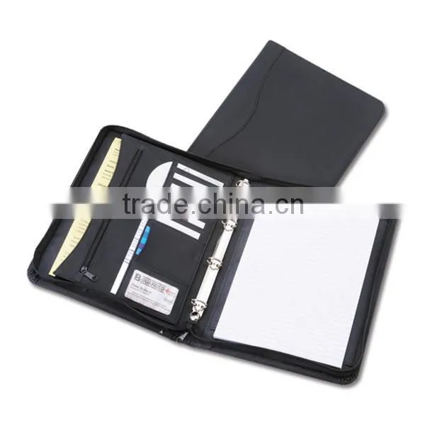PU zippered A4 leather ring folder