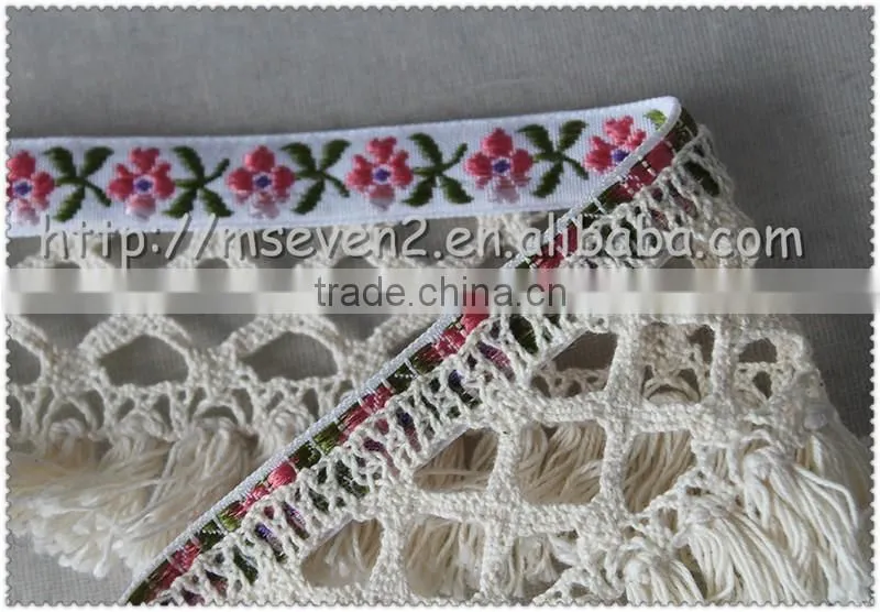 5.7cm fringed cotton jacquard webbing, Jacquard tape with cotton tassel wholesale