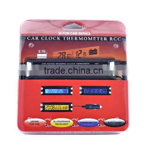3in1Digital LCD DC 12V Backlight Clock CAR Thermometer Monitor Voltage Display