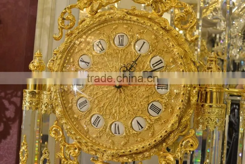 Royal Palace Italy Antique 24K Gold Plated Bronze Floor Clock, Brass Mounted Crystal and Marble Grandfather Floor Clock