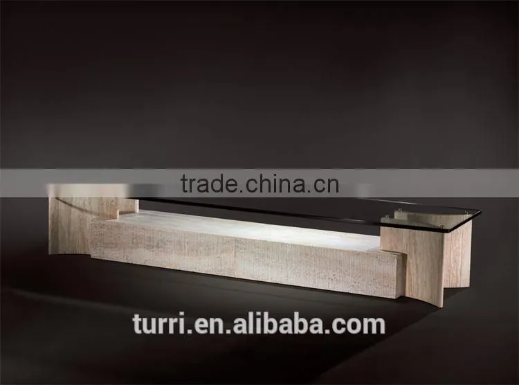 modern nature marble travertine TV table with glass top