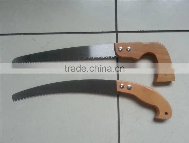 curved pruning saw with wooden handle