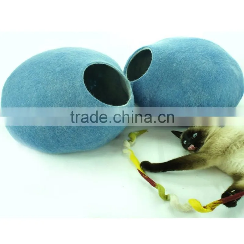 Cat Bed, House, Cave, Nap Cocoon, Wool Felt Handmade Large