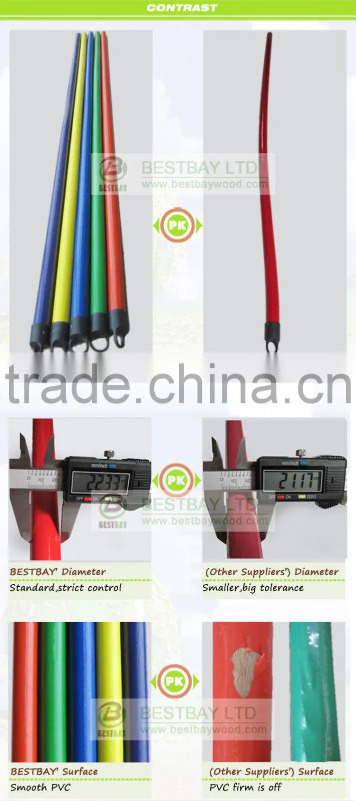 Monthly hot sale 20 containers Single color PVC coated wooden broom handle/mop sticks
