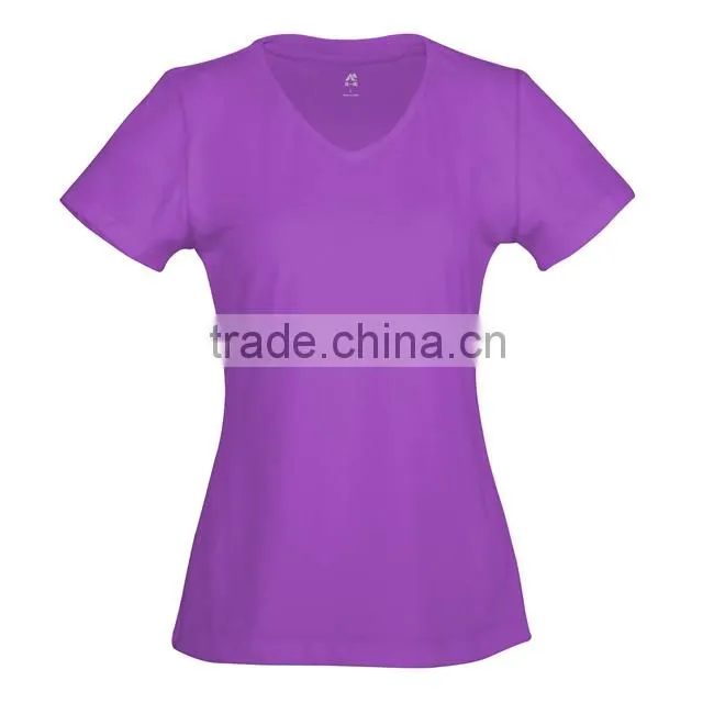 china fashion short sleeve v-neck collar garment dye dacron t-shirt