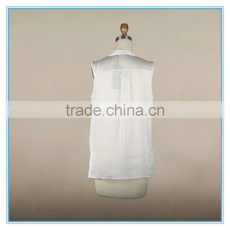 Ladies Sleeveless Chiffon Blouse Silk Charmeuse Fabric New Design Fashion Top