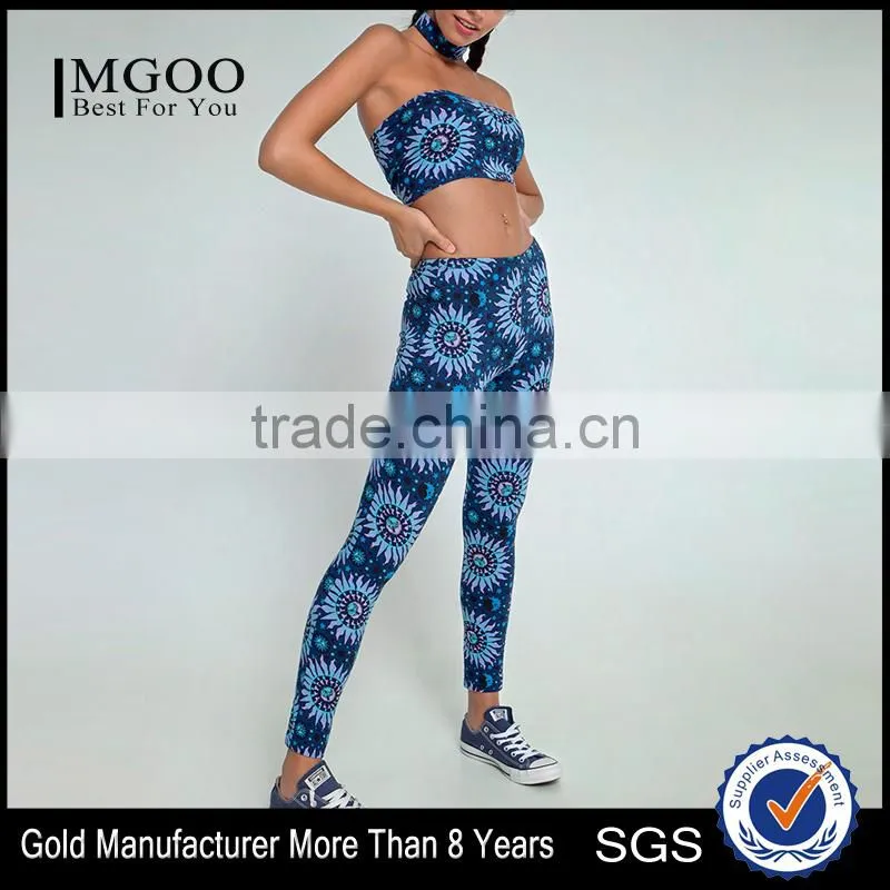 Custom 3 pieces leggings 90% POLYESTER 10% ELASTANE Sexy Bikini pants Sublimation Print Summer set
