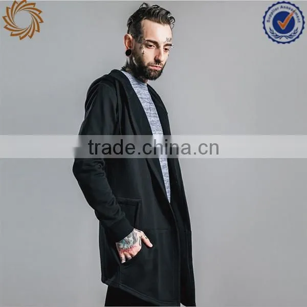 Mes fashion oversized longline zipper up hip hop hoodie
