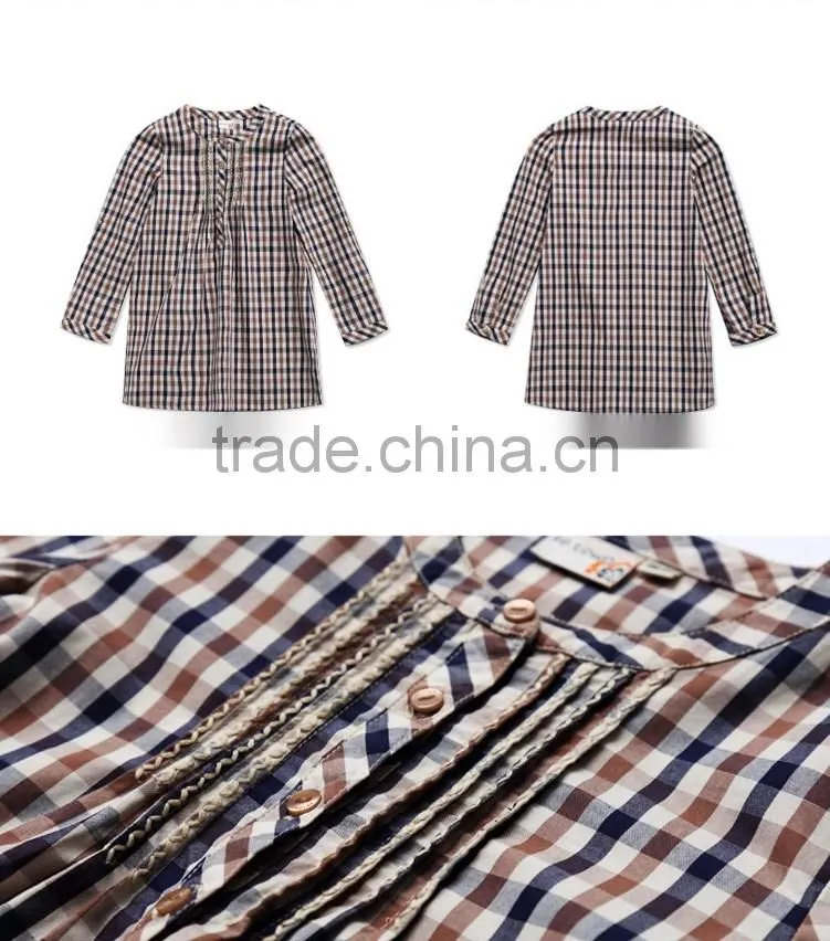 Latest designs fall boutique outfits long sleeve girl plaid dress wholesale children's boutique clothing
