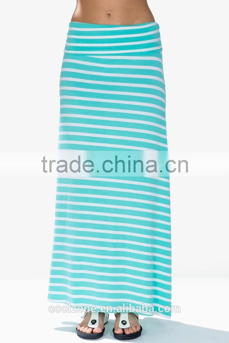 Wide waist floor-length horizontal stripes maxi skirt long maxi skirt