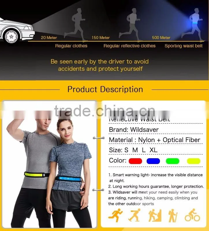 Sport running belt LED reflective night waist band