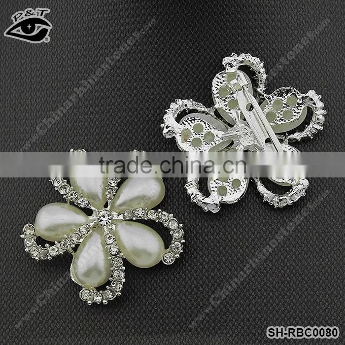 2013 New design white pearl flower rhinestone brooch for bridal