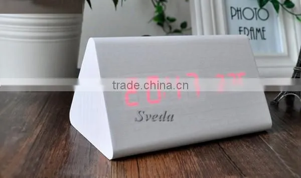 (Crazy Hot Selling)Wholesale Digital Wooden LED Alarm Clock,Wooden Table Clock,sound control Alarm Clock,Triangle wooden clock