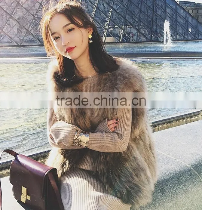 YR725 New Arrival Raccoon Fur Vest Women/Winter Knit Fur Vest Spring Style