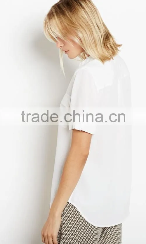 High end Womens 100% silk short sleeve plain formal Blouse