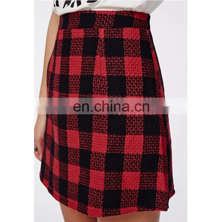 Checked winter skirt tweed lady skirt