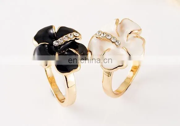 Classic Genuine Austrian Crystals Sample Sales Platinum Plated Black Flower Ring Jewelry Party OFF